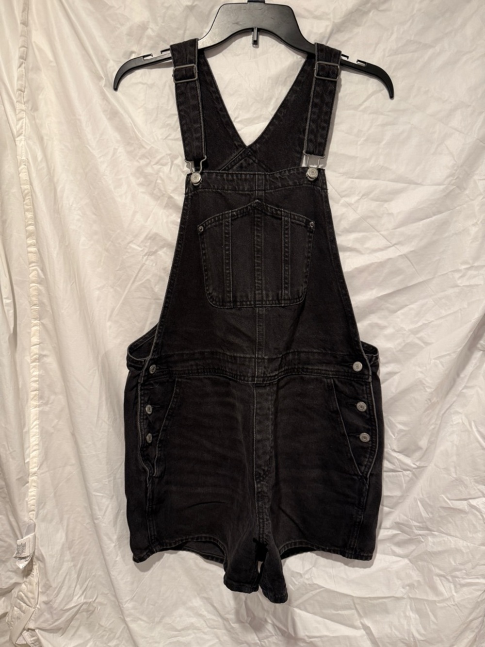 Old Navy Black Washed Denim Short Overalls
